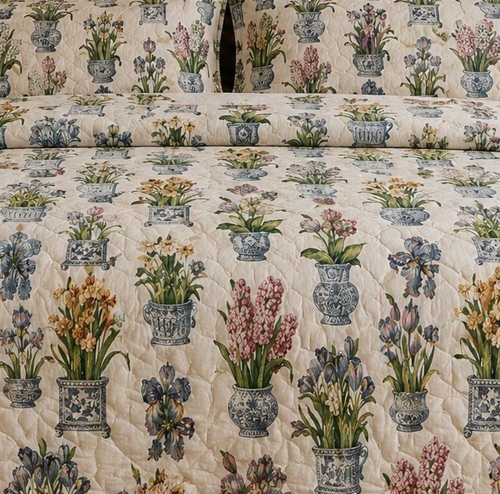Kingsway Melanie White Chinoiserie King Floral Bed Comforter And 2 King Shams